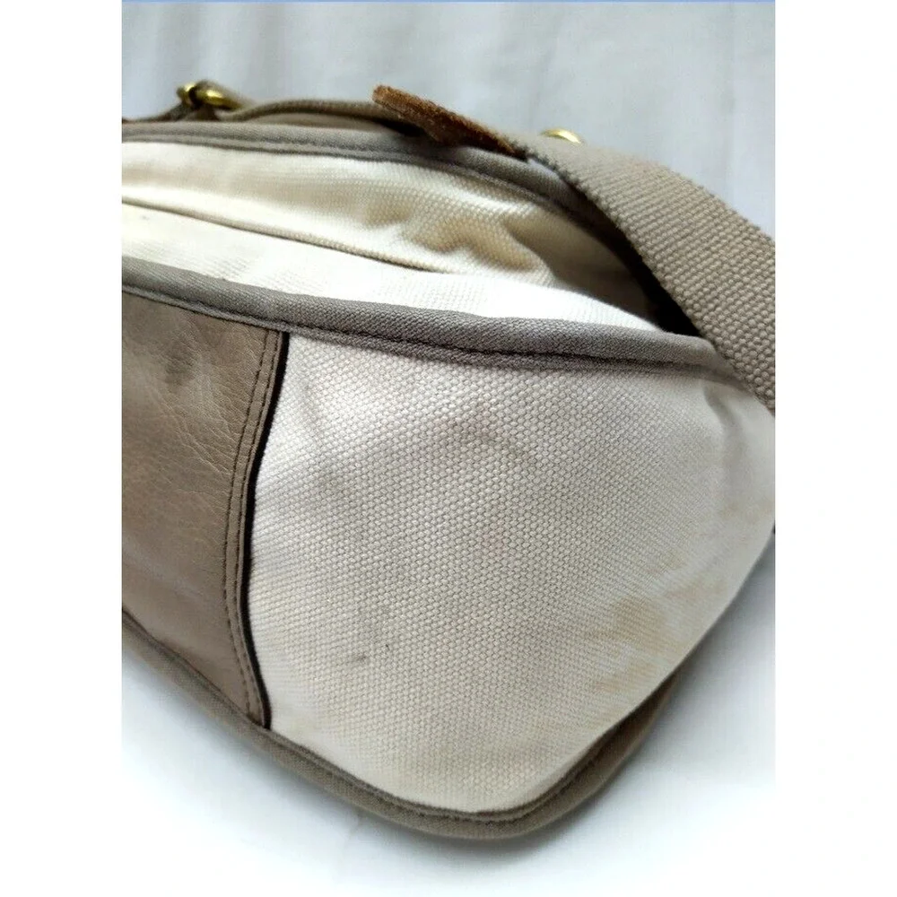 Fossil Long Live Vintage 54 Ivory Canvas Turnlock Flap Messenger Crossbody Bag